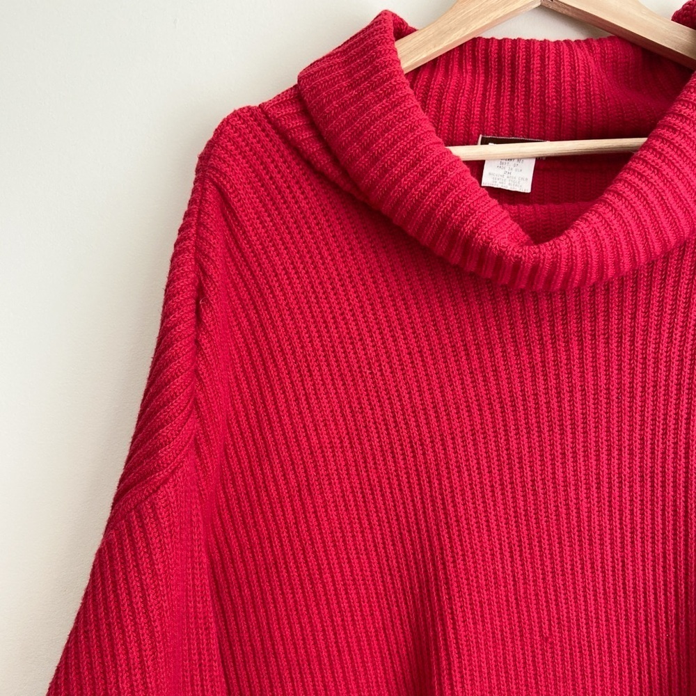 Cozy Red Chunky Turtleneck Knit Sweater - Picture 3 of 6